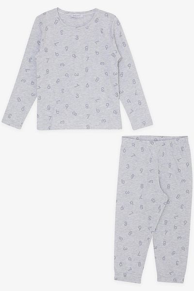 Macawi 1.5-5 Years Old Boy's Pajama Set - Number Patterned, Light Gray Melange