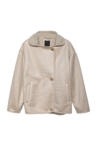 Quzu Plush Inside Buttoned Oversize Coat Stone