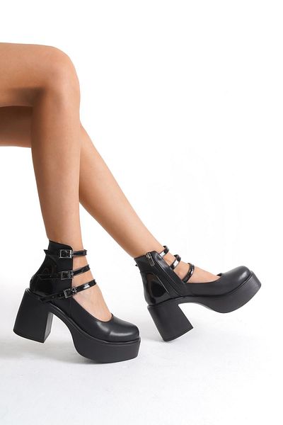 Modabuymus Bia Black Three-Stripe High Thick Platform Heeled Lightweight Casual Shoes