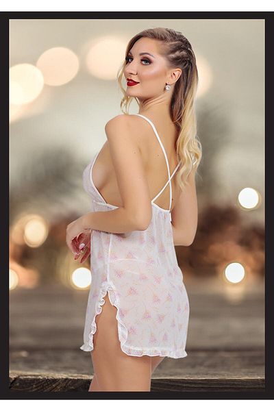 LoeFit Women's White Patterned Slit Fancy Nightdress Special Design New Model Costume