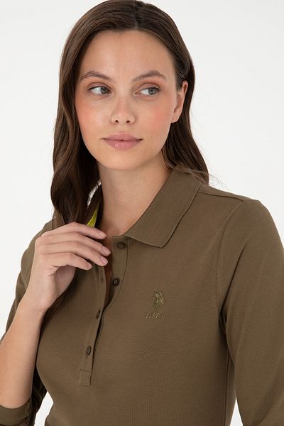 U.S. Polo Assn. Women's Khaki Basic Polo Neck Sweatshirt 50289541 -Vr027