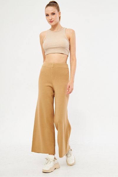 armonika Women's Mink Elastic Waist Knitwear Palazzo Trousers Arm-25K 069003