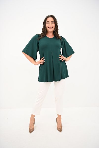 ADROM Women's Plus Size Pleated V-Neck Blouse 1847-25