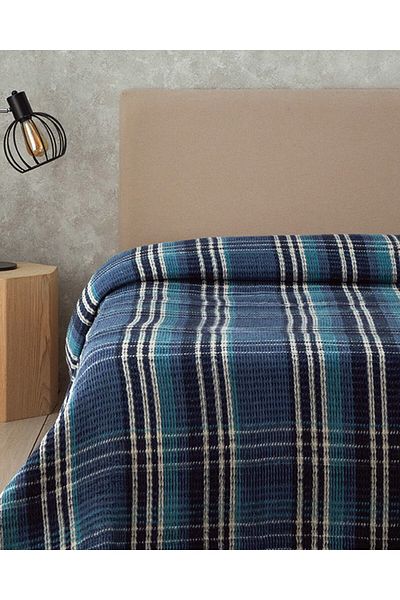 English Home Pătură dublă Scotch Waffle Plaid 180x220 Cm Albastru