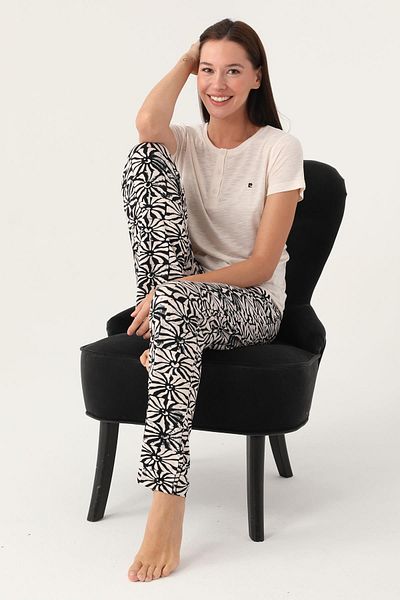 Pierre Cardin Women's Licensed Summer Pajama Set, 100% Cotton, Oversize Short Sleeve Pajama Set