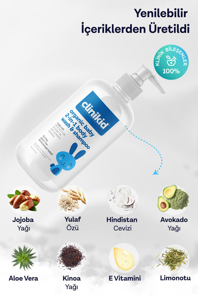 Clinikid Organik Sertifikalı 2'si 1 Arada Şampuan & Duş Jeli