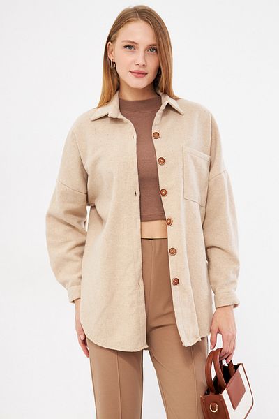 armonika Dámská ecru oversize košile s razítkem do kapsy-22Y 001156