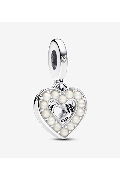 Hector&Co. Jewellery Sedefli Beyaz Kalp Çift Sallantılı Charm