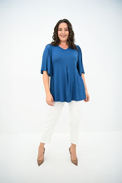 ADROM Women's Plus Size Pleated V-Neck Blouse 1847-25