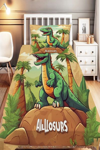 Else Dekor Dinosaur Patterned Boy's Single Decorative Bedspread with Pillowcase