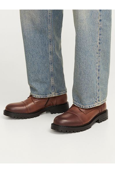 Jack & Jones Solid Lace and Zip Detail Leather Boots