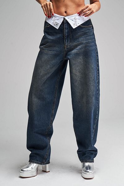 its basic Denim pentru femei T.Kot Color Skater Fit - Curea și brodat manual