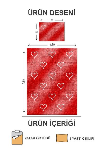 Doruklar Home Collection Cotton Filled Velvet Fabric Quilted Heart Single Bedspread Set
