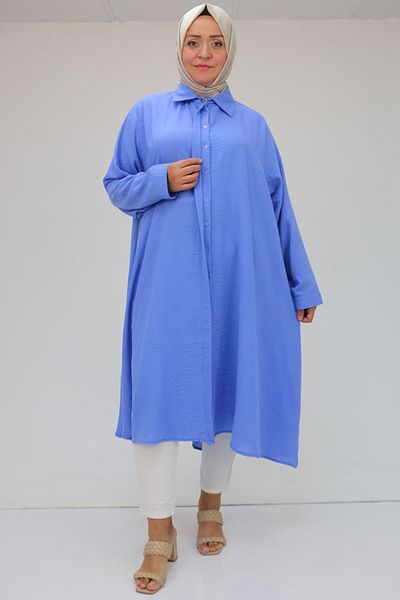 Eslina 38038 تونيك موسكينو أزرق مقاس كبير - تصميم قميص
