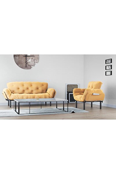 Pafu Nitta Yataklı Koltuk Takımı 3+1 Hardal