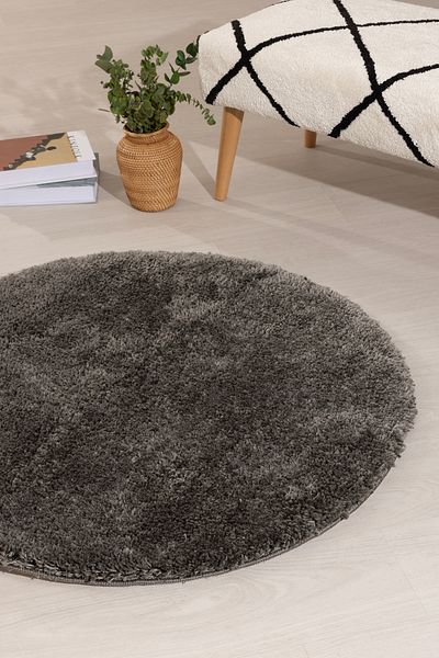 Koza Home Douro Shaggy Bath Mat Smoked Non-Slip Base Circle 100 X 100 cm