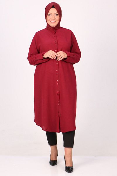Eslina 38048 Large Size High Collar Mosquito Shirt - Claret Red