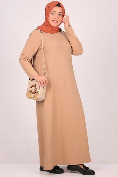 Eslina 32047 Plus Size Scuba Basic Dress - Mink