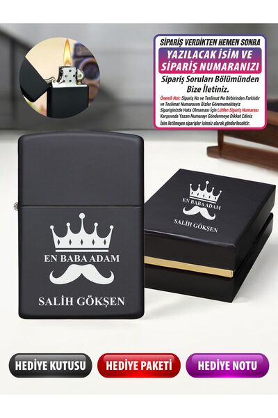 LAZZERS HEDİYELİK Kişiye Özel İsimli Lüks Kutulu En Baba Adam Taç Tasarım Çakmak