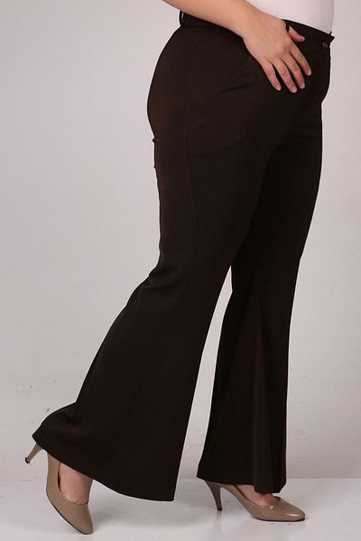 Eslina 29031 Large Size Flared Leg Trousers-brown