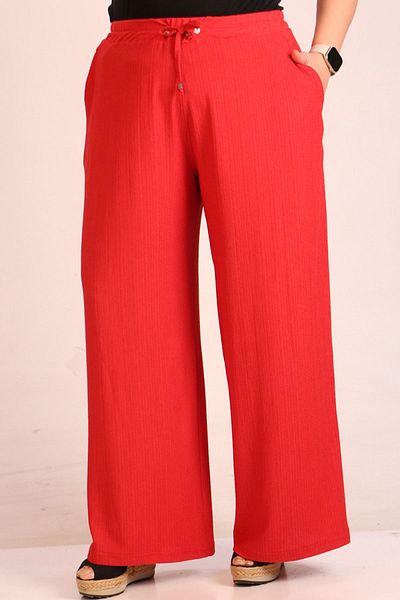 Eslina 39012 Plus Size - Wrapped and Wide Leg Pomegranate Blossom Trousers