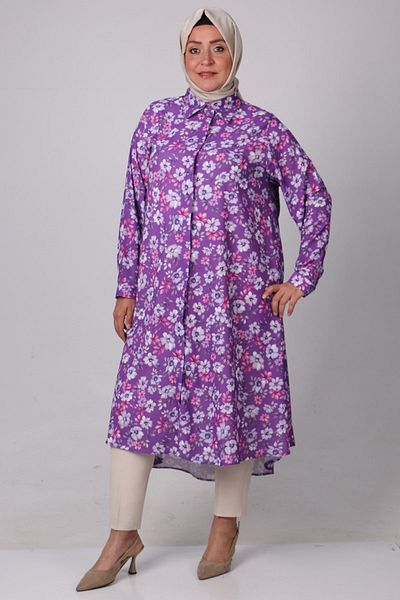 Eslina 38047 Large Size Patterned Mevlana Jesica Shirt-manolia Purple