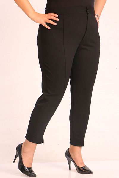 Eslina 39045 Pantaloni negri de scuba mărime mare - cu fantă în față, picior îngust