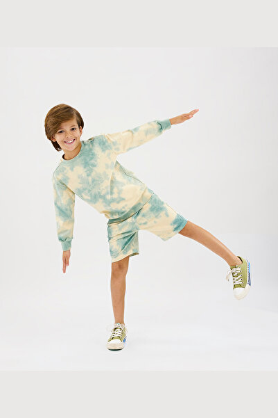 Panço Erkek Çocuk Batik Yıkamalı Yeşil Sweatshirt