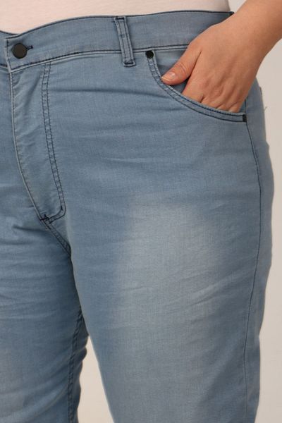 Eslina 9183-4 Blugi lungi cu picior slăbănog de mărime mare cu șlefuire - Albastru gheață
