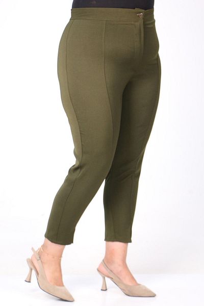 Eslina 39028 Large Size Front Slit Skinny Leg Trousers - Khaki