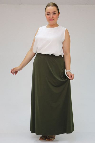 Eslina 45005 Large Size Khaki Combed Basic Skirt
