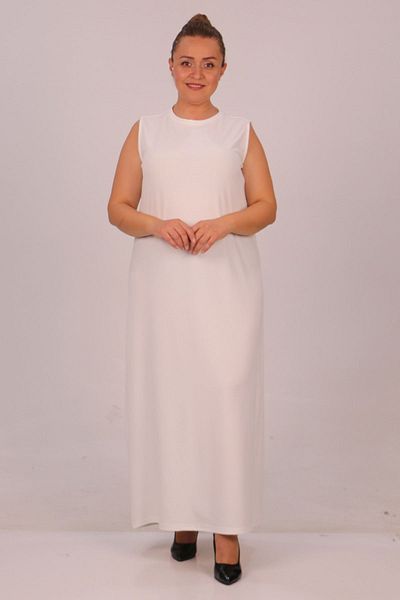 Eslina 32048 Αμάνικο φόρεμα Scuba Plus Size - Εκρού