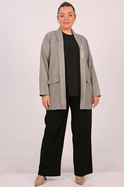 Eslina 43021 Plus Size - Αποσπώμενη καρφίτσα κοντό μπουφάν, υφαντό - Nefti