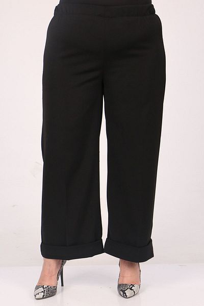 Eslina 39022 Large Size Elastic Waist Double Leg Trousers - Black