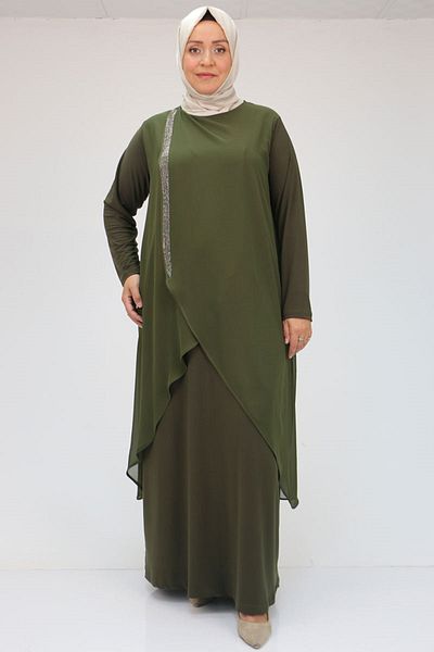 Eslina Φόρεμα σιφόν 32016 Sandy - Khaki Plus Size - Stone Printed