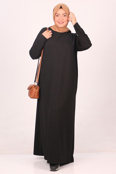 Eslina 32047 Large Size Scuba Basic Dress - Black