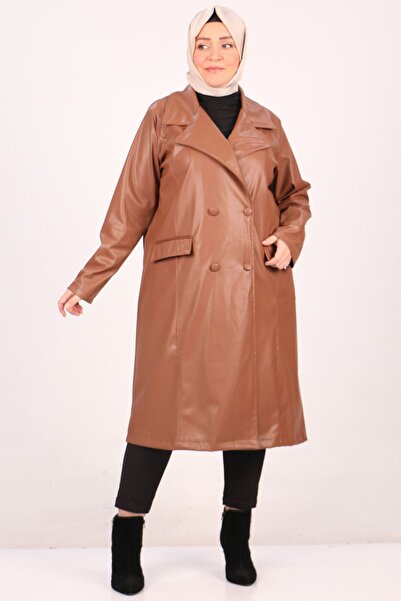 Eslina 33113 Large Size Tan Leather Blazer Jacket - Raster Long Cut