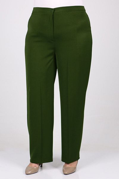 Eslina 29021 Large Size Buttoned Waist Length Lycra Trousers - Khaki