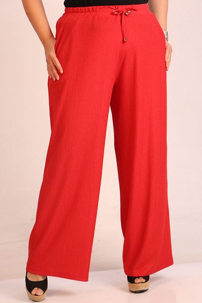 Eslina 39012 Plus Size - Wrapped and Wide Leg Pomegranate Blossom Trousers