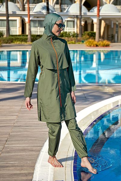 Remsa Mayo Nuray Khaki Hijab Swimsuit - R030, με κάλυμμα μπροστά, αλεξίπτωτο πλήρως καλυμμένο Remsa