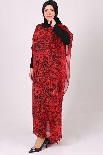 Eslina 1719 Model Red Leopard Pattern Large Size Pareo