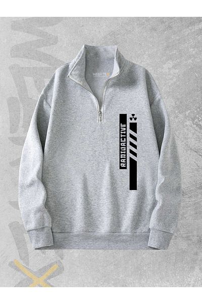 WEARTEX Radioactive Printed Unisex Sweatshirt with Half Zipper