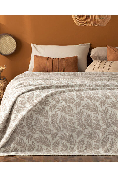 English Home Foliage Pamuklu Tek Kişilik Battaniye 150x200 Cm Taş Rengi