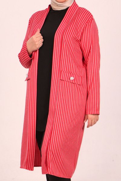eslamood 33047-1 Large Size Striped Red Long Fabric Jacket