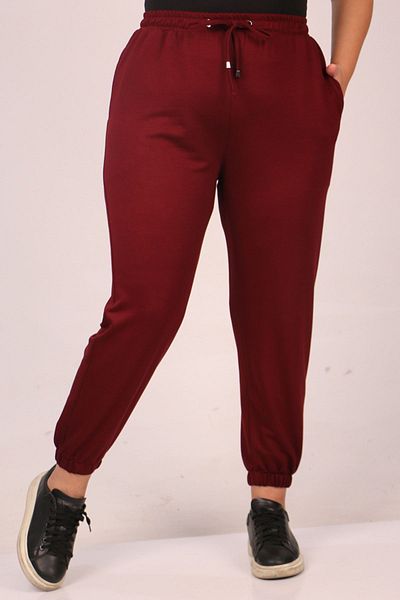 Eslina 39501 Large Size Crystal Two Thread Legs Elastic Sweatpants - Burgundy