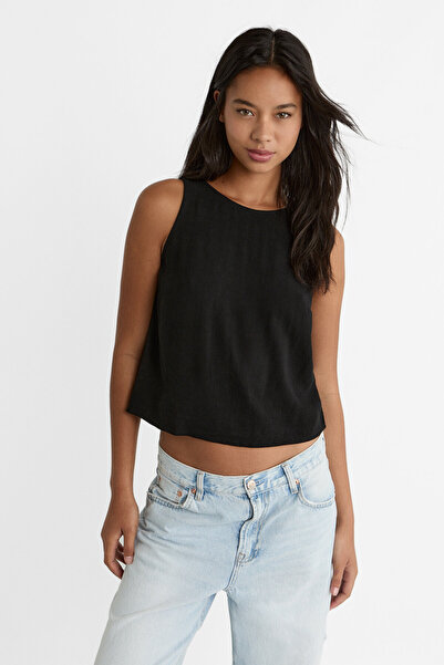 Stradivarius Flowing linen blend racerback top