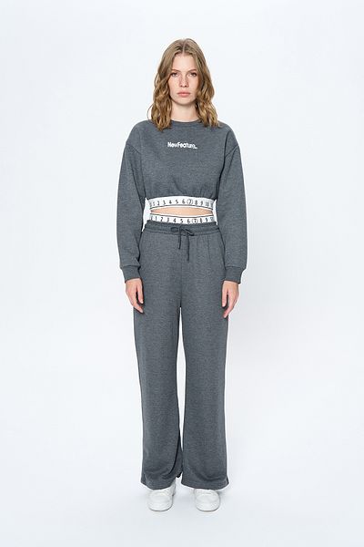 Quzu Anthracite Wide Leg Sweatpants - Waist Number Detail