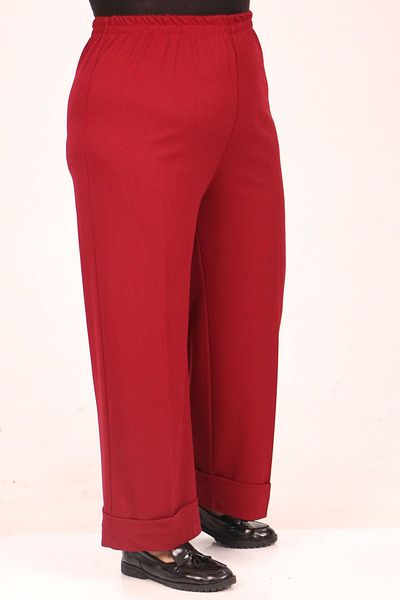 Eslina 39043 Large Size Elastic Waist Double Leg Scuba Trousers-Burgundy
