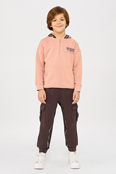 Panço Erkek Çocuk Kapüşonlu Somon Sweatshirt