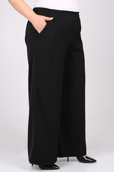 Eslina 29019 Large Size Elastic Waist Length Lycra Trousers - Black